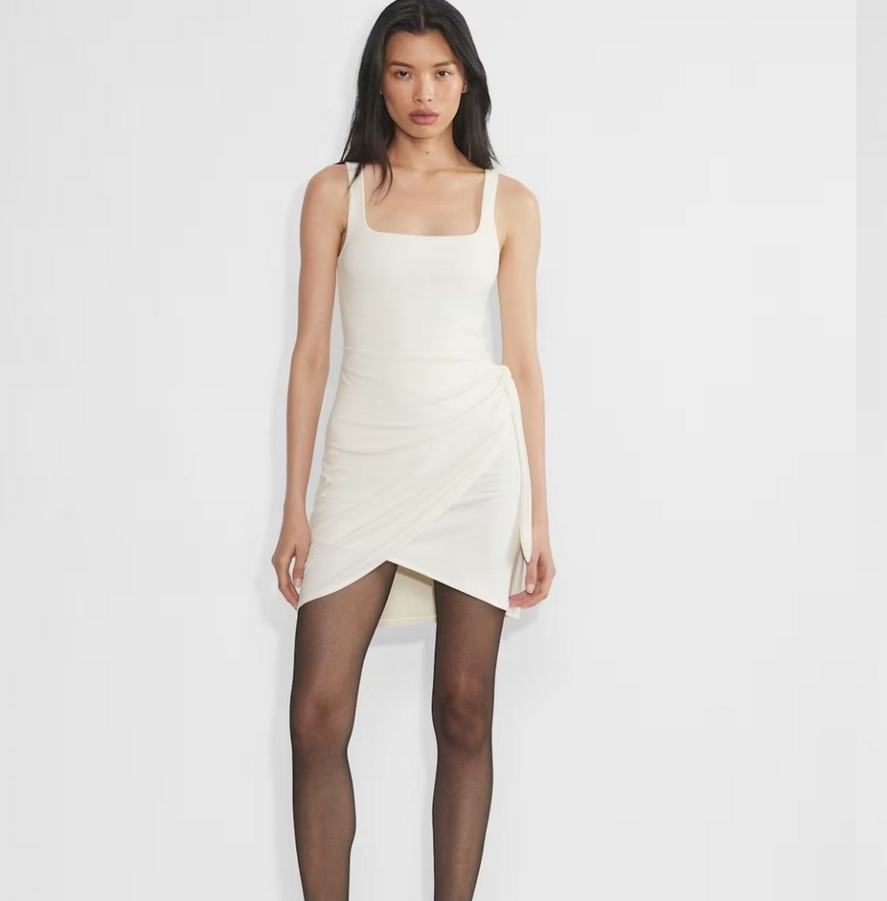Wilfred Aritzia Saturn Mini Dress In Light Birch Medium Square Neck Wrap Dress